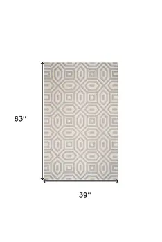 3' X 5' Gray And Tan Wool Geometric Hand Tufted Area Rug