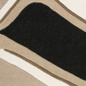 3' X 5' Black Or Beige Abstract Waves Wool Area Rug