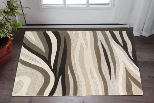 3' X 5' Beige Wool Abstract Hand Tufted Area Rug