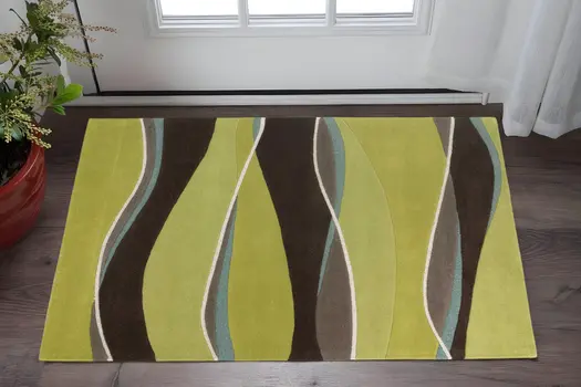 3' X 5' Lime And Mocha Wool Handmade Area Rug