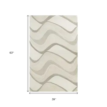 3' X 5' Ivory And Beige Wool Abstract Hand Tufted Area Rug