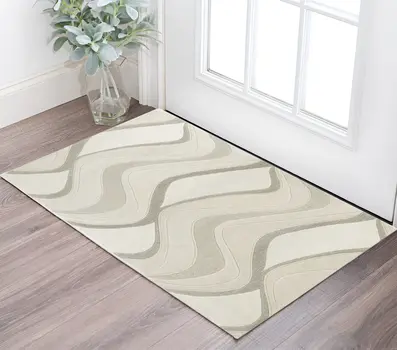3' X 5' Ivory And Beige Wool Abstract Hand Tufted Area Rug