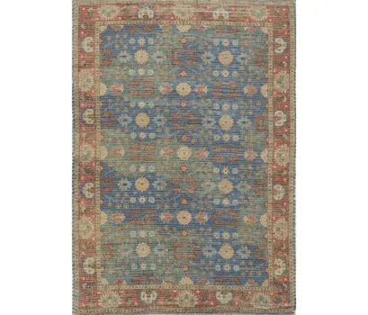 5' X 7' Blue and Red Floral Medallion Hand Woven Area Rug