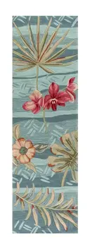 2' X 7' Seafoam Tropical Leaves Runner Rug