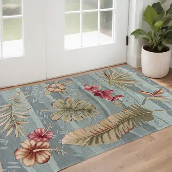 3' X 5' Seafoam Green Botanical Leaves Hand Tufted Area Rug