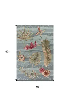 3' X 5' Seafoam Green Botanical Leaves Hand Tufted Area Rug