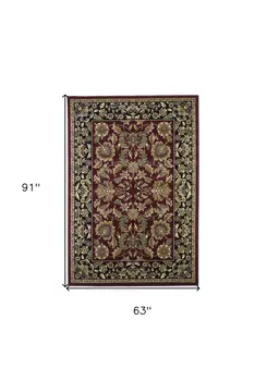 5' X 8' Red Or Black Floral Bordered Area Rug