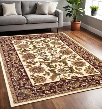 5' X 8' Ivory And Red Floral Area Rug