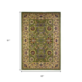 5' X 8' Green Or Taupe Floral Bordered Area Rug