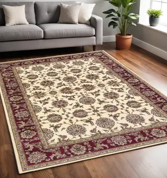 5' X 8' Ivory And Red Floral Area Rug