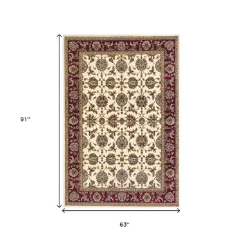 5' X 8' Ivory And Red Floral Area Rug