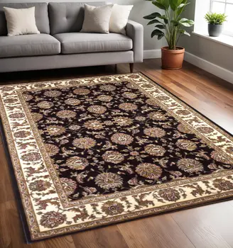 5' X 8' Black Or Ivory Floral Bordered Area Rug