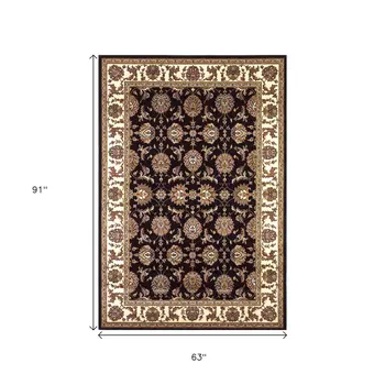 5' X 8' Black Or Ivory Floral Bordered Area Rug