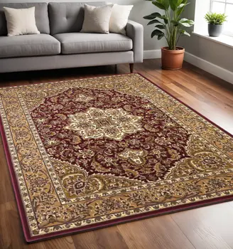 5' X 8' Red And Beige Floral Medallion Area Rug