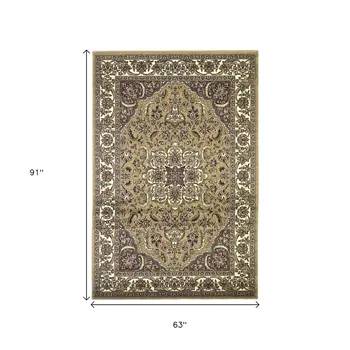 5' X 8' Beige And Ivory Floral Medallion Area Rug