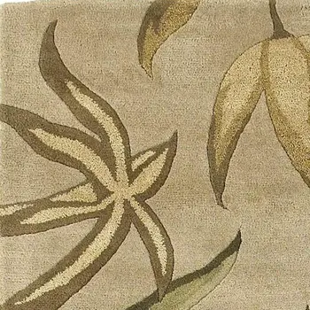 3' X 5' Sand And Beige Wool Botanical Leaves Hand Tufted Area Rug