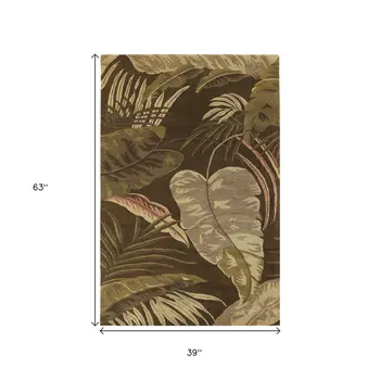 3' X 5' Mocha Leaves Wool Area Rug