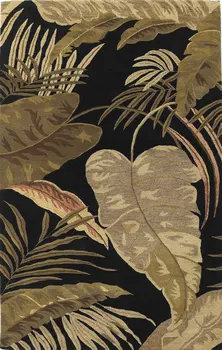 3' X 5' Black And Green Wool Botanical Leaves Hand Tufted Area Rug