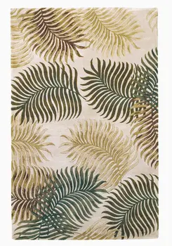 3' X 5' Natural And Green Wool Botanical Leaves Hand Tufted Area Rug