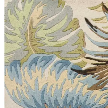 3' X 5' Ivory And Blue Wool Botanical Leaves Hand Tufted Area Rug