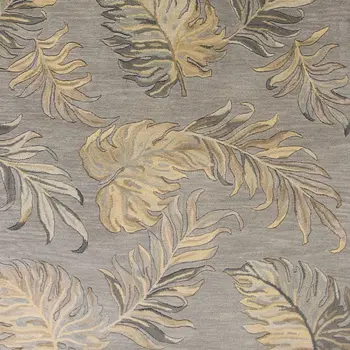 3' X 5' Gray And Taupe Wool Tropical Botanical Hand Tufted Area Rug