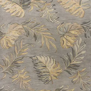 3' X 5' Gray And Taupe Wool Tropical Botanical Hand Tufted Area Rug