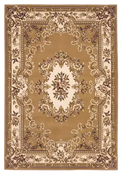 5' X 8' Beige And Ivory Floral Medallion Area Rug