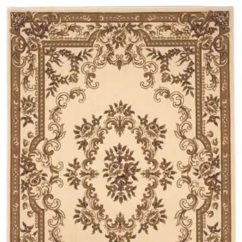 5' X 8' Ivory And Tan Floral Medallion Area Rug