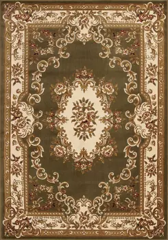 5' X 8' Green And Ivory Floral Medallion Area Rug