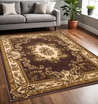 5' X 8' Plum And Ivory Floral Medallion Area Rug