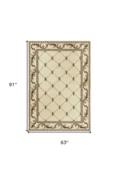 5' X 8' Ivory Machine Woven Hand Carved Fleur De Lis Indoor Area Rug