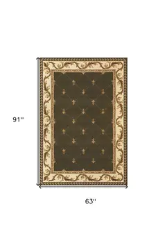 5' X 8' Green And Ivory Floral Vines Area Rug