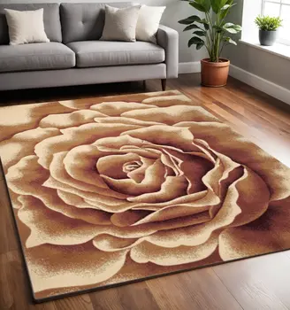 5' X 8' Ivory And Brown Floral Area Rug