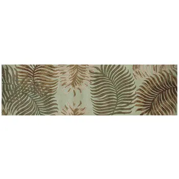 8' Aqua Blue Hand Tufted Tropical Leaves Indoor Runner Rug