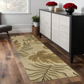 8' Sand Beige Wool Handmade Runner Rug