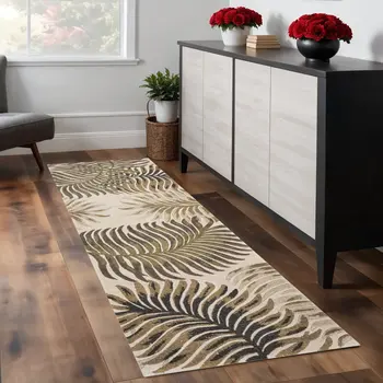 2' X 8' Natural Fern Leaves Wool Runner Rug