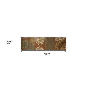 8' Rust Orange Hand Tufted Tropical Leaves Indoor Runner Rug