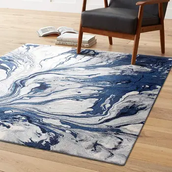 5' X 8' Blue And White Abstract Area Rug