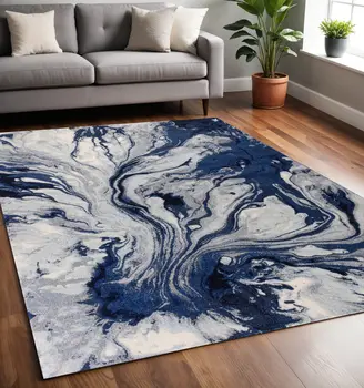 5' X 8' Blue Gray And Ivory Abstract Area Rug