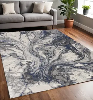 5' X 8' Blue And Gray Abstract Area Rug