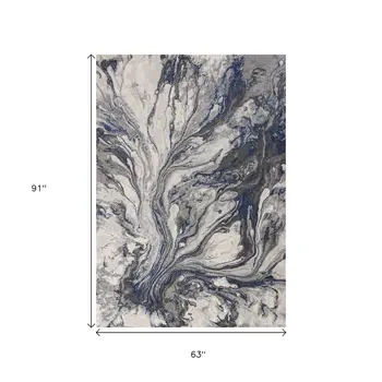 5' X 8' Blue And Gray Abstract Area Rug
