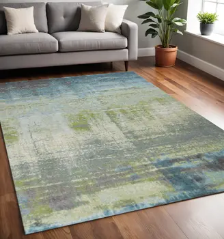 5' X 8' Blue And Green Abstract Area Rug