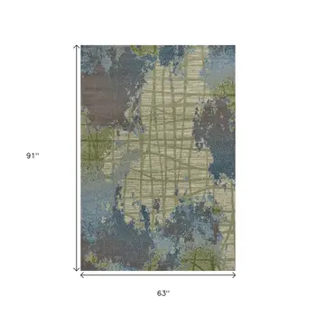 5' X 8' Blue And Green Abstract Area Rug