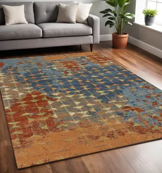 5' X 8' Blue And Coral Abstract Area Rug