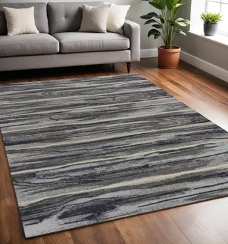 5' X 8' Blue And Gray Abstract Area Rug