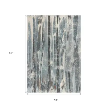 5' X 8' Teal Blue And White Abstract Area Rug