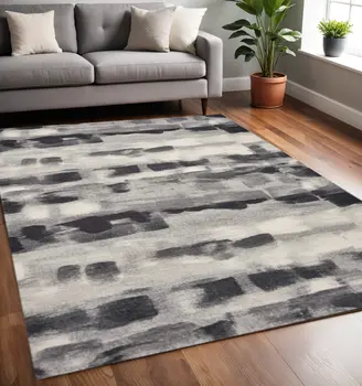 5' X 8' Gray And Black Abstract Area Rug
