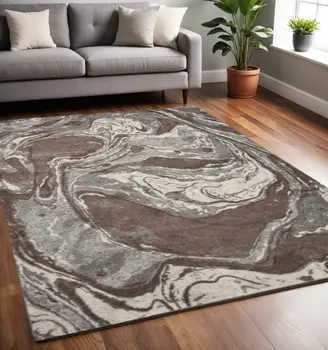5' X 8' Brown And Ivory Abstract Area Rug