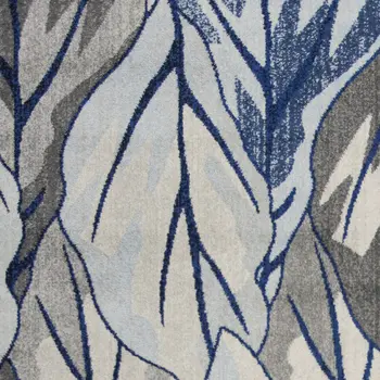 5' X 8' Gray And Navy Blue Tropical Botanical Area Rug