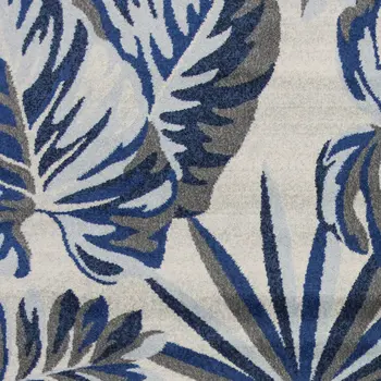 5' X 8' Gray And Blue Tropical Botanical Area Rug